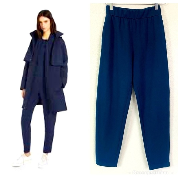 Max Mara Leisure Pesca Stretch Pull On Navy Trousers Size S - Picture 1 of 10